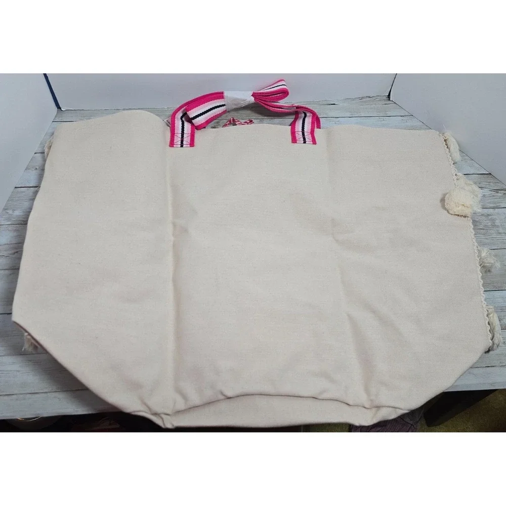 Victoria's Secret Tote Bag Large Canvas Weekender Love ‎ Beach Tassels NWT $59